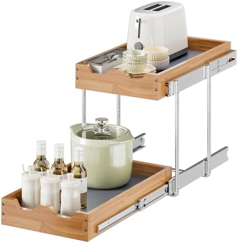 OCG 2 Tier Pull Out Drawers For Cabinets, Double Tier Slide out W...