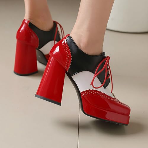 Alyaafifa Chunky Heel Platform Booties for Women Closed Square Toe Lace Up High Heel Loafers Pumps Dress Shoes Comfortable Wedding Event Party Club Prom3