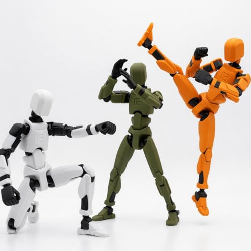 Image of TADCraft Dummy13 Fully Articulated Action Figure - 5.4 Inch 3D Printed Poseable Robot Toy | DIY Assembly Kit | Flexible Joints for Dynamic Poses | Set of 3 (White, Army Green, Orange)