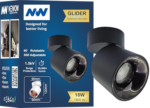 Image of NW 18W Glider SF Moveable Black with Gun Black Aluminium 360 Degree Adjustable Cylindrical Shape LED Surface Light | COB Light | Wall Light | Spot Light | Light Color- Warm White (Pack of 1)