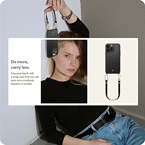 Image of Spigen Cyrill Classic Charm Mag | iPhone 14 Pro Case | Crossbody Lanyard Strap iPhone 14 Pro Back Cover | Faux Leather+TPU+PC - Black