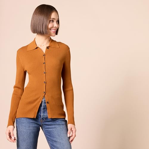 Image of Amazon Essentials Women's Fine Gauge Stretch Polo Ribbed Long Sleeve Sweater Cardigan