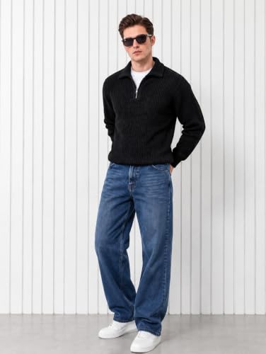 Image of Kvetoo Mens Woolen Sweater for Man Winter Quarter Zipper Knit Sweater Full Sleeve Office Wear Pullover