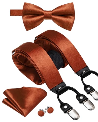Image of Dubulle Suspender and Bow Tie for Men Paisley Solid Mens Suit Braces Pretied Bowtie and Handkerchief Cufflinks Formal Wedding