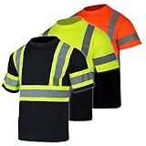 FONIRRA 3 Packs Safety Reflective High Visibility T Shirts for Men with Short Sleeves ANSI Class 2
