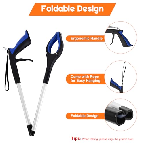 2-Pack Grabber Reacher Tool, 34" Foldable Reacher Grabber Pickup Tool with 90° Anti-Slip Rotating Jaw & Magnets, 4" Wide Claw Opening Reachers for Seniors, Trash Picker Tool - Image 5