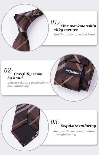 Image of HISDERN Ties for Men Formal Business Plaid Checked Mens Ties and Pocket Square Set Classic Wedding Necktie Handkerchief