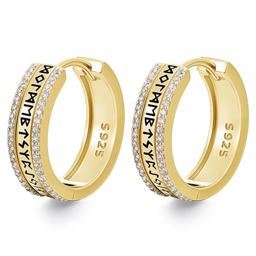 Pendientes de runa vikinga en plata de ley 925 con acabado de oro huggie para hombre