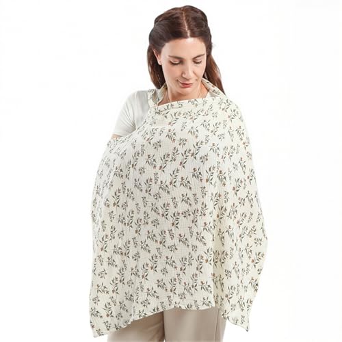 Image of SNOWIE SOFT 84x59CM Muslin Nursing Cover for Breastfeeding, Breathable 100% Cotton Breastfeeding Cover with Rigid Hoop for Mother Nursing Apron New Nom Essentials