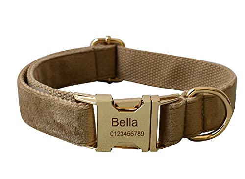 Tiiyar 犬首輪 名前入り レーザー刻印のお名前&電話番号 カスタムペット用首輪 小型、中型、大型犬に適用 (M, ブラウン)