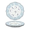 fanquare 10 Inch Porcelain Dinner Plates Set of 4 Lace Dishes Set for Salad Pasta Soup Dessert Blue Roses