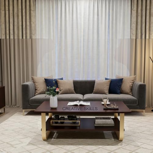 Image of Engineered Wood Coffee Table with Metal Base & 2 Tier Storage | Modern Rectangle Center Table for Living Room Sofa Set | Easy DIY Assembly (90 x 48 x 48 cm) (Brown Gold)
