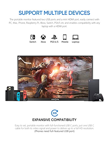 Arzopa 14“ Portable Monitor, Ultra Slim Portable Laptop Monitor Fhd 1080P External Display With Dual Speakers Second Screen For Laptop Pc Phone Xbox Ps4/5 Switch, Smart Cover Included-A1 Gamut Slim #TOP5