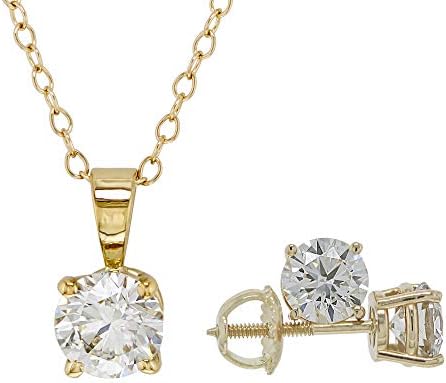 14k Yellow Gold Lab-Created Diamond Stud Earrings Necklace Set (2.25 cttw, I-J Color, VS2-SI1 Clarity) 16" + 2" Extender