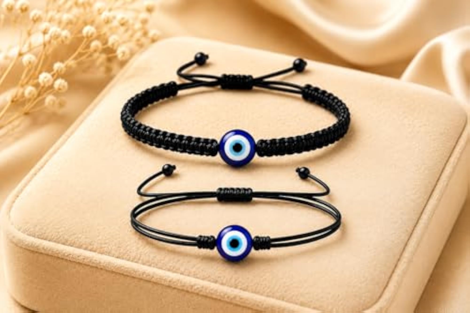 Set of 4 Evil Eye Thread Bracelets for Men, Nazar Charm Protection