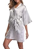 ABC-STAR Women's Short Satin Kimono Robe for Wedding Bridal Party Bridesmaid Robe Sleepwear, Silver,