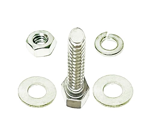 Image of 304 Stainless Steel Hex Bolt Set, 1 /4 inch-20 X 1-1 /2 inch Bolts with Nuts, Lock Washers, Flat Washers, 12 Set /Bag