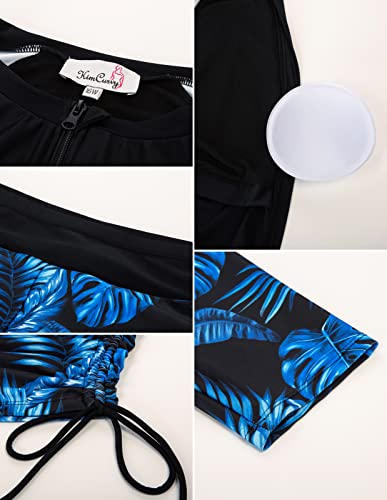 Kimcurvy Women's Adult Swim Shirt Rash Guard For Women Plus Size Swim Shirts Blue Leaf 18W #TOP5