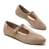 GLAMORA Ballerines Babies Femme Bride T Barre Boucle Réglable Effet Daim Chaussures Plates Bout Amande Salomés Souples Confortables Mary Jane Chaussures Basses