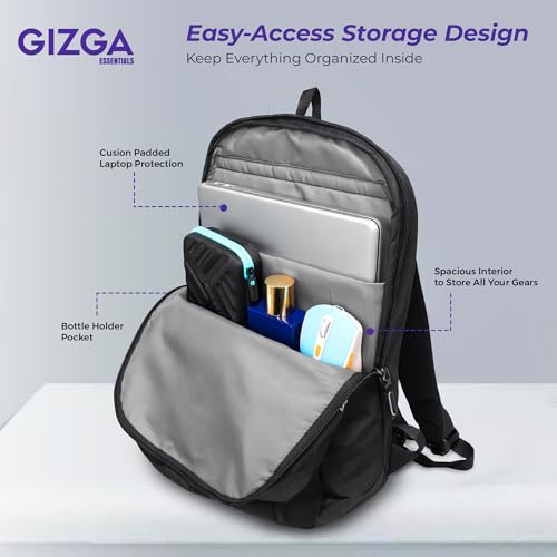 Image of Gizga Essentials 15L Laptop Backpack Fits Upto 16 inch Laptops for Men & Women| Padded Shoulder Straps, Multi-Compartments, Mesh Back, Bottle Holder, Premium Inner Lining| Travel Bag College Office