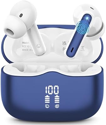 Wireless Earbuds, Bluetooth 5.4 Headphones in Ear with HiFi Stereo Deep Bass, 4 ENC Noise Cancelling Mic Wireless Earphones 40H, in-Ear Earbud Bluetooth Dual LED Display IP7 Waterproof, Dark Blue