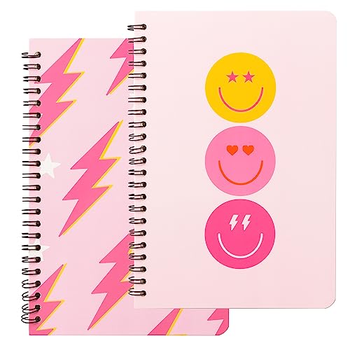 L1Rabe 2 A5 Preppy Notebooks For Teens Girls Y2K Hardbound Spiral Journal For Student Happy Smile Hardcover Notebook, Pink Notebooks For Friends Back To School Gifts Notepad Diary For School Office #TOP23