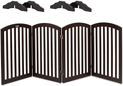 Bonnlo 76cm Freestanding Pet Gate with 4 Foot Supporters for Dogs Puppy Indoor Staircase Doorway Configurable Folding 4 Panel Indoor Wood Doggy Fence/Divider, 207cm W, Brown