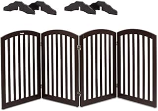 Bonnlo 76cm Freestanding Pet Gate with 4 Foot Supporters for Dogs Puppy Indoor Staircase Doorway Configurable Folding 4 Panel Indoor Wood Doggy Fence/Divider, 207cm W, Brown