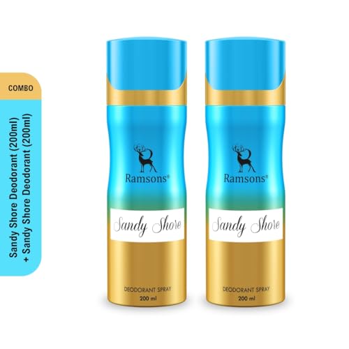 Image of Ramsons - SANDY SHORE Deodorant Spray | 200 ML x 2 | Body Spray For Women | TN - Mint, Lavender, Bergamot, Mandarin orange | MN - Sea grass, Ginger, Jasmine, Rose | BN - Musk, Sandalwood, Cedar