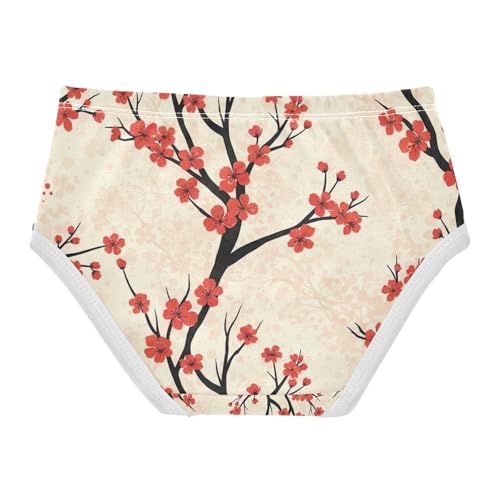 Girls Briefs, Red Cherry Blossoms Dots Toddler Panties, Cotton Underwear for Girls, 2T–8 Years2