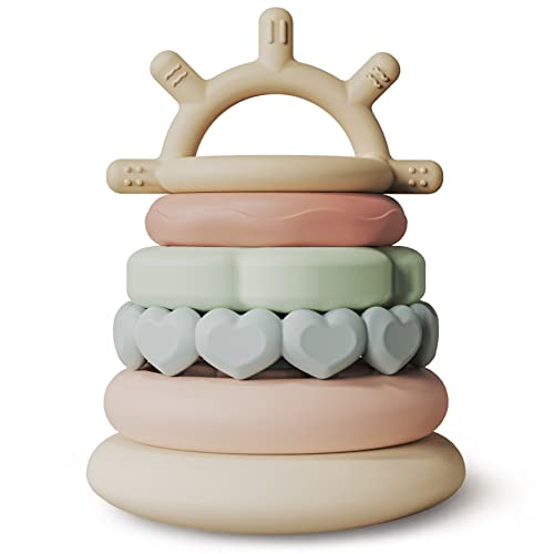 Moonkie Stacks of Circles Soft Teething Toy Educational Learning Stacking Ring Toys for Babies | 7 Piece Set