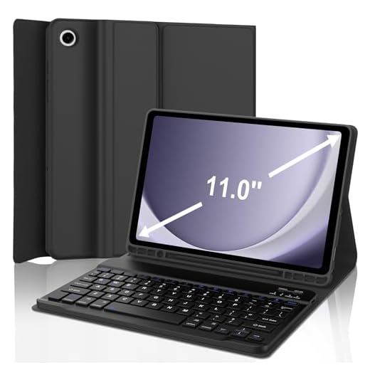 Capa com Teclado para Samsung Galaxy Tab A9+ Tablet 11", Teclado Dechatable Bluetooth, com suporte de lápis Auto Sleep/Wake Folio de couro sintético para Tab A9 Plus, EUA Inglês, Preto