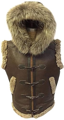 Mens Real RAF B3 Bomber Removable Hood Shearling Sheepskin Flight Leather Winter Vest