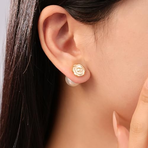 Sylph Pearl Stud Earrings for Women, Pearls Dangle Drop Earring, Dainty Hypoallergenic Jewelry Gifts for Wedding Engagement — view 3