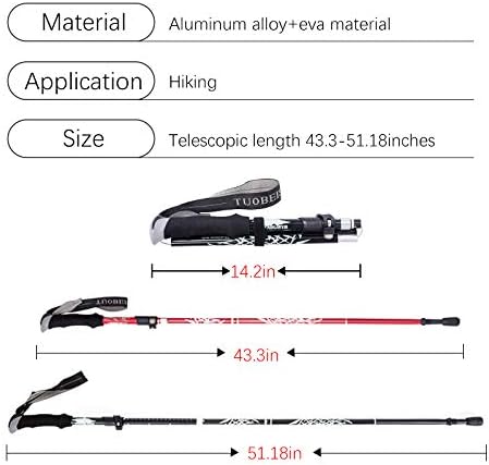 Miniatura 2 de Bastón de trekking plegable de aluminio ultraligero de viaje trekking senderismo poste para hombres y mujeres
