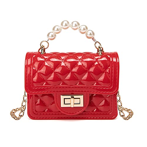 Girls Crossbody Purses with Chain Strap Silicone Resin Handbag Mini Casual Messenger Shoulder Bag (Red)