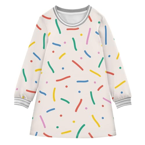 Fun Color Line Girls Dresses Long Sleeve Sweatshirt Dress for Girls Winter Toddler Casual A Line Dresses Size 2-8T