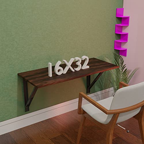 Image of Compal Folding Wall Mounted Study Table, Office Table, Laptop Table, Folding Utility Table for Home Office Portable & Space-Saving Floating Desk (16X31.5 Inches Wall Mount Table Brown)