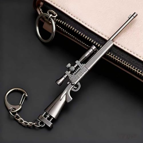 Ruoming 1 PCS Miniature Rifle Model Keychain, Red and Gold Metal Alloy, Decorative Weapon Collectible (Weapon17)
