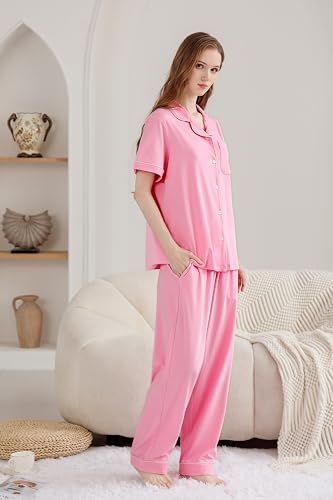 RONGTAI Womens Pajamas Sets Comfy Cool Feeling Cotton Pajama Set Casual Bottton Soft Sleepwear Nightwear Loungewear S-XXL3