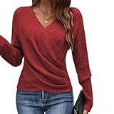 Women's Casual Long Sleeve Sweater Cross Wrap Sexy Deep V-Neck Solid Color Spring Autumn