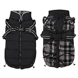 Warm Pet Dog Coats and Jackets,Waterproof Reflective Pet Dog Harness Vest Winter Puppy Clothes with Chest Strap, Outdoor Walking Adjustable Chest Strap-Black-XL