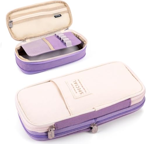 Image of Large Capacity Pencil Case Pouch, Cute Aesthetic Big Capacity Zipper Pencil Cases Pen Portable Office Stationery Makeup Bag, Desk Organizer for College Adults Women Men (Purple)