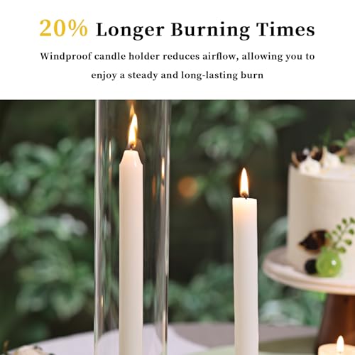 Volens Hurricane Glass Candle Holders - Set of 12 Candlestick Holders for Taper Candles with Windproof Cylinder Covers 14" Tall Clear Glass Chimney Cover for Wedding Table Centerpiece Fall Home Decor