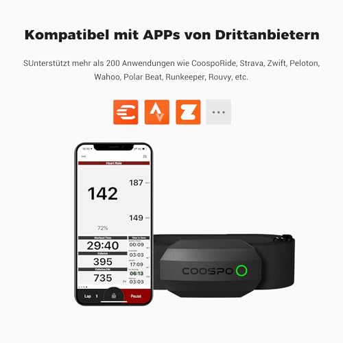 COOSPO H808S Brustgurt Pulsmesser ANT+/Bluetooth, Premium Herzfrequenzmesser Pulsgurt Sensor HRM-Messung Pulsgurt IP67 Wasserdichter, Kompatibel mit Polar, Elite HRV, Wahoo, Garmin, Strava