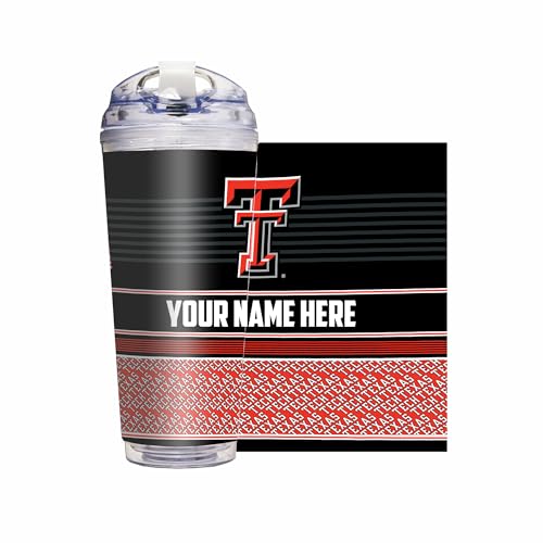 Rico Industries NCAA Texas Tech Red Raiders Primary 24oz Personalized Tumbler W/Hinged Lid - Team Colored Travel Tumbler - Keeps Drinks Cold or Hot