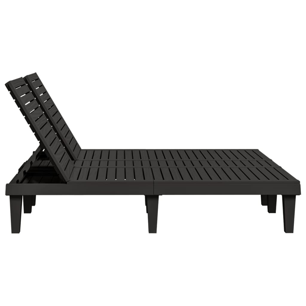 vidaXL Double Sun Lounger, Sun Bed for Patio Garden Balcony, Chaise Lounge with Adjustable Backrest, Day Bed, Modern Style, Black Polypropylene