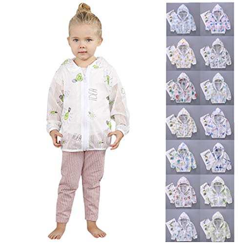Summer Jacket for Toddler Girls Boys Lightweight Cartoon Printing Long Sleeve Hooded Outerwear Sunscreen Zipper Coats