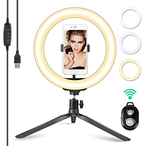 HyAdierTech LED Lumière Anneau avec Trépied, 10.2'' Perche Selfie LED Ring Light avec 3 Modes d'Eclairage 10 Niveaux de Luminosité, 360°avec Télécommande Bluetooth pour Photo/Youtube