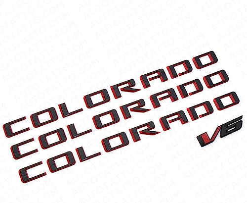 Image of 4Pc 2015-2022 Colorado V6 Body Fender Tailgate Side Emblems 3D Badge Logo Truck Nameplate Sticker Letter 85594766 Replacement for Colorado (Red Black)